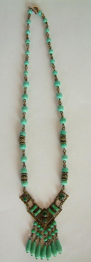 circa 1920's-30's Art Deco Egyptian Revival glass & metal necklace